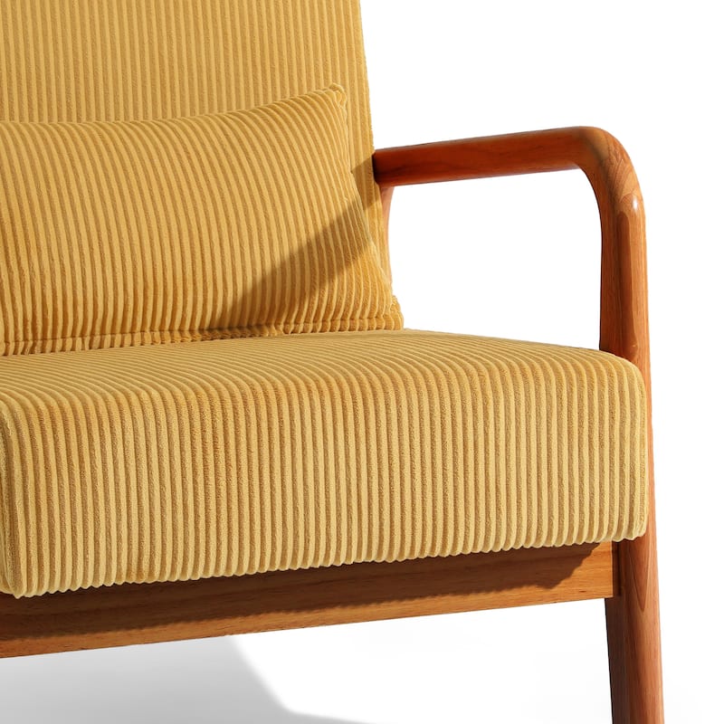 25" W Mid Century Upholstered Wood Accent Chair with Pillow
