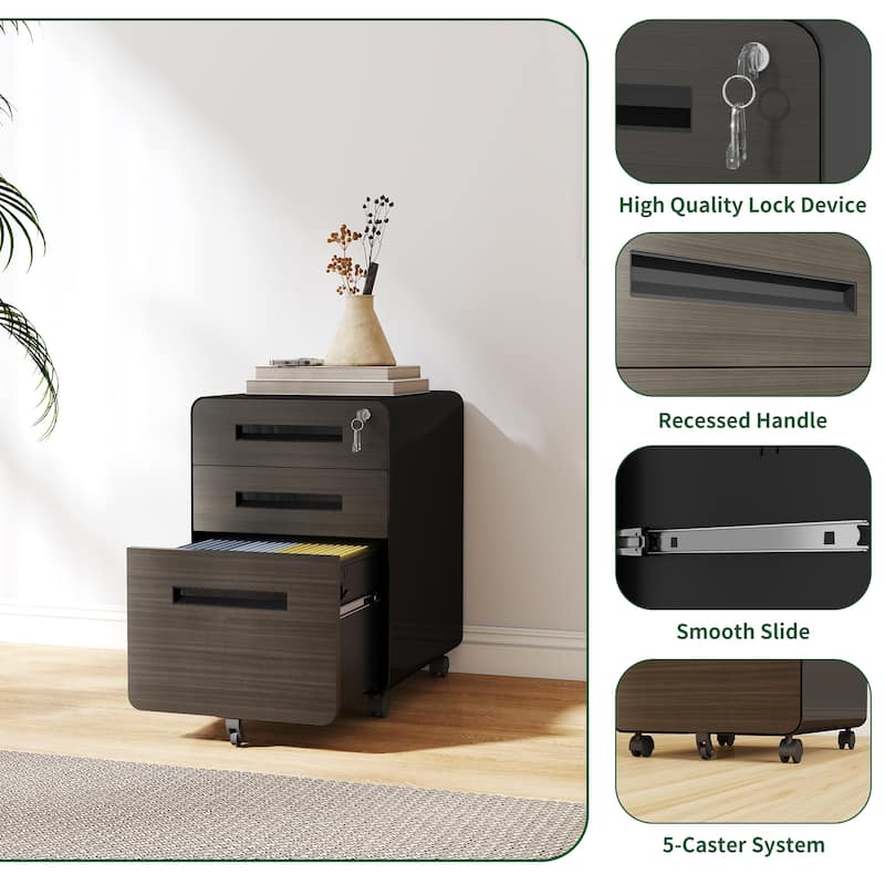 3-Drawer Mobile File Cabinet with Lock, All-Steel Metal Storage Cabinet on Casters, for Home & Office, Holds A4/Letter Files