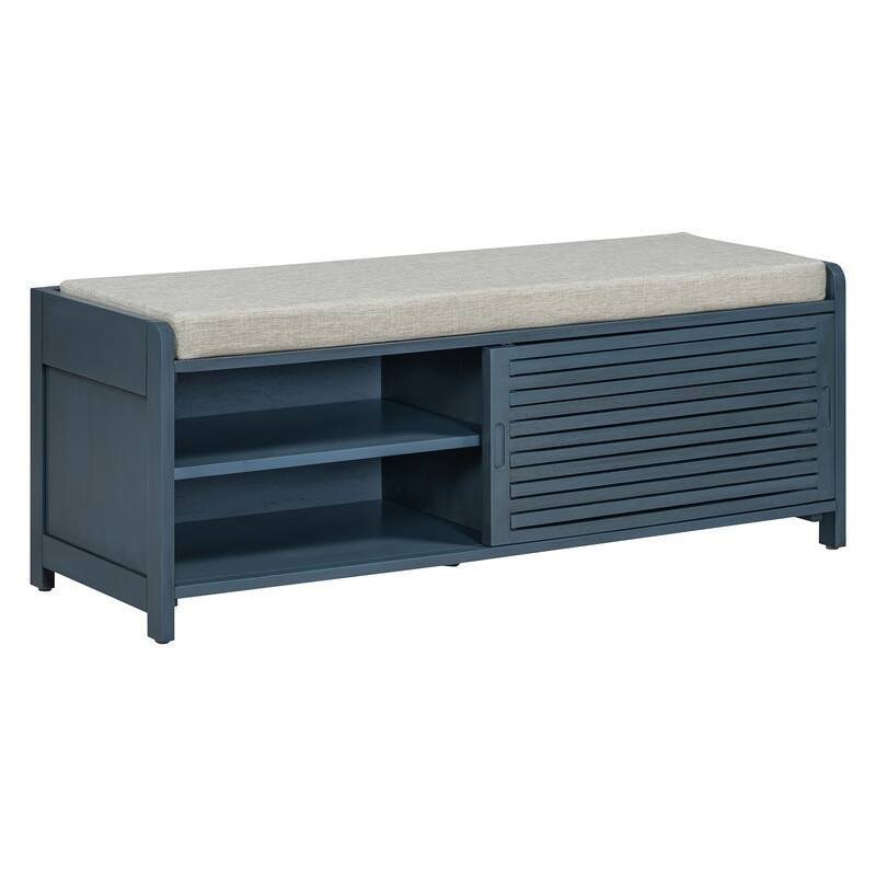 Distressed Shutter Storage Bench with Acacia Veneer