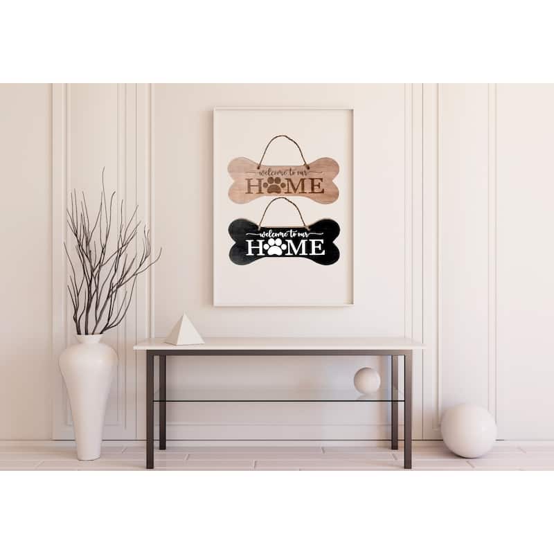 Mdf Bone Shaped Plaque Welcome To Our Home - Set of 2