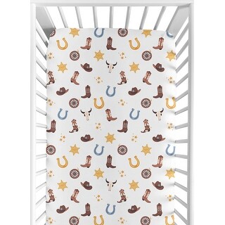 Sweet Jojo Designs Boho Western Cowboy Boy Fitted Crib Sheet - Blue, Bohemian, Vintage Wild West, Cow Boy Boots, Southern Charm