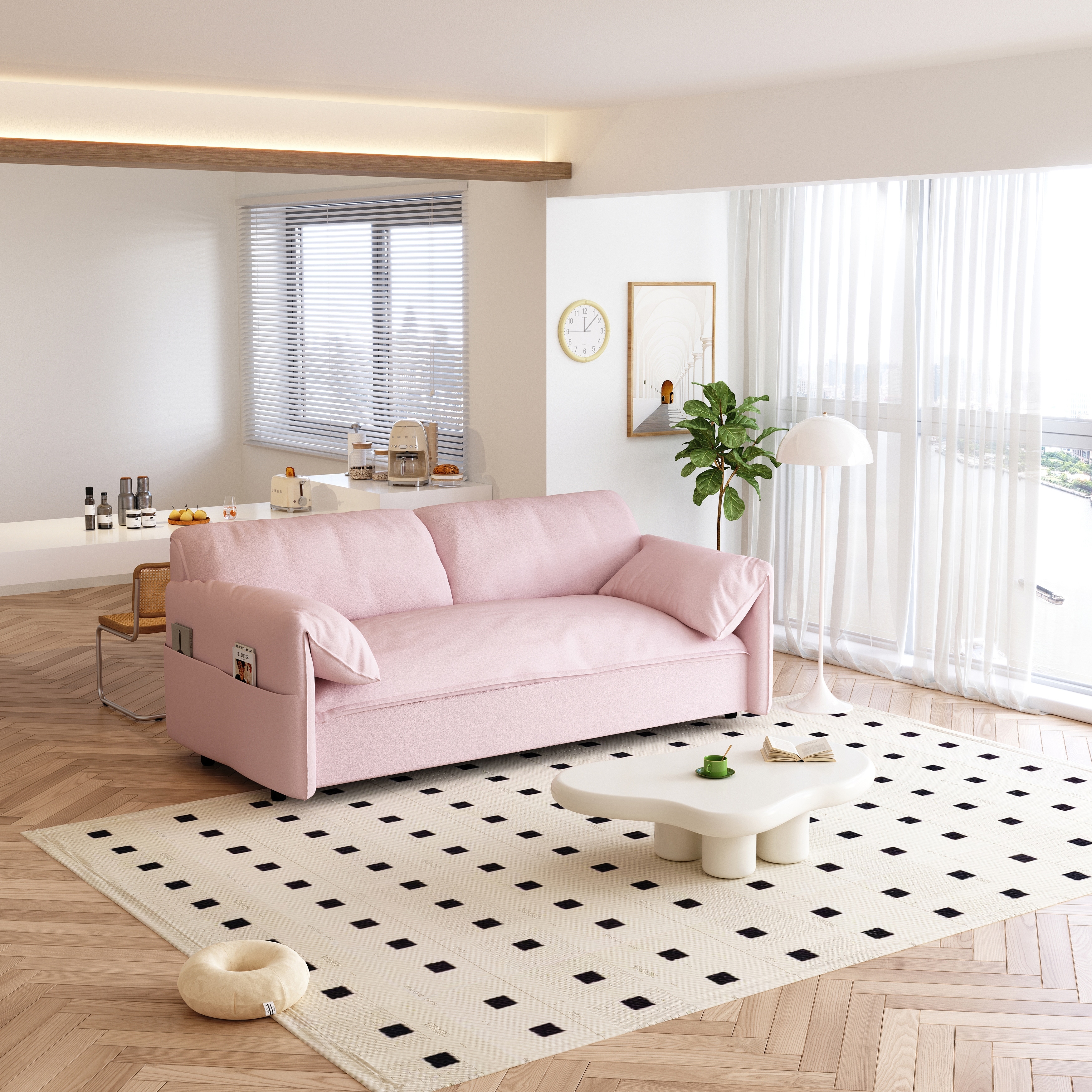Pink velvet pull out couch discount