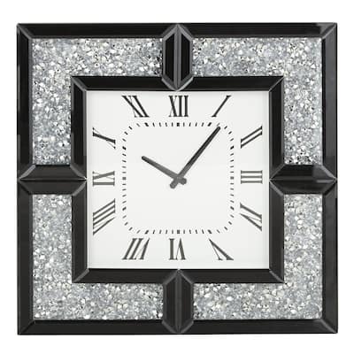 Glass Mirrored Decorative Wall Clock with Floating Crystals - Black - Roche River Decor