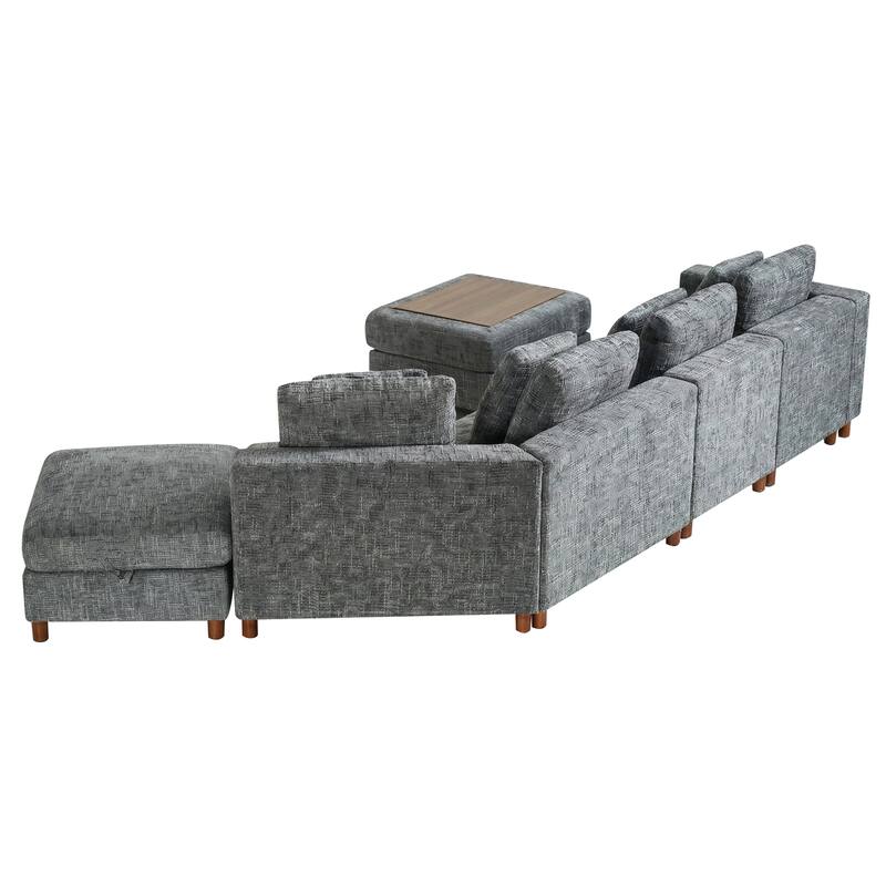 GDFStudio - Modular Chenille 4-Seater 144" Oversized Sectional Sofa with Ottomans