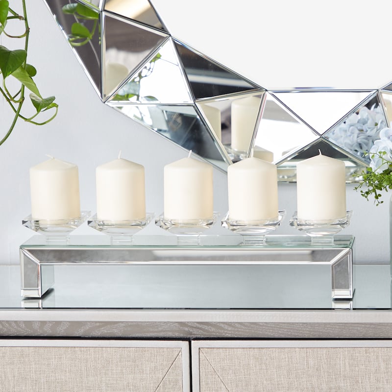 Glass Pillar Candle Holder with Floating Crystals