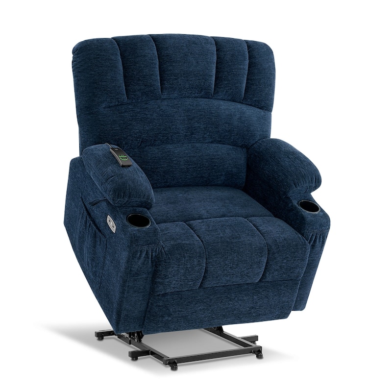 MCombo Recliner Chair Sofa with Massage and Heat for Big Elderly People,Fabric R7093(Small-Wide) - Navy Blue