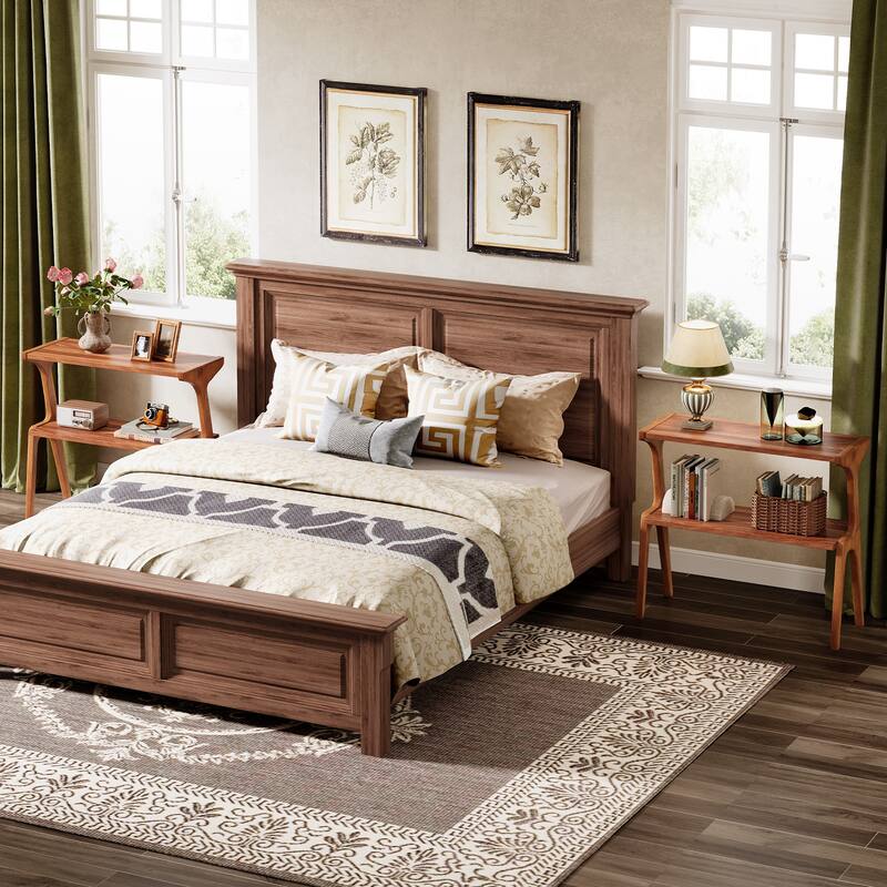 Wood 2-Tier Narrow Side End Chairside Table for Small Space