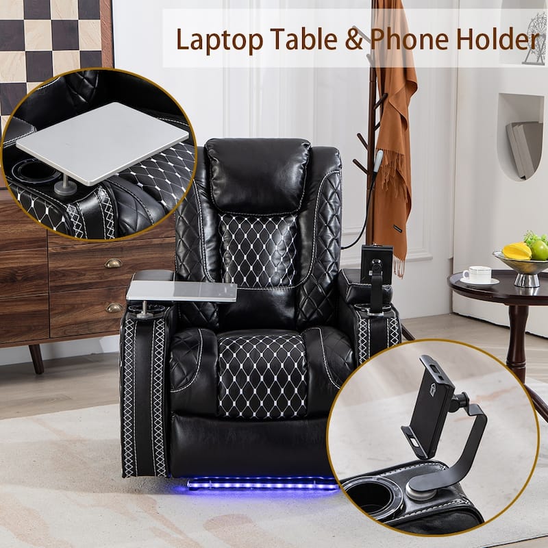 Zero Gravity Power Recliner, PU Recliner with Cup Holder/ Laptop Table /Phone Holder/ Light/ LED
