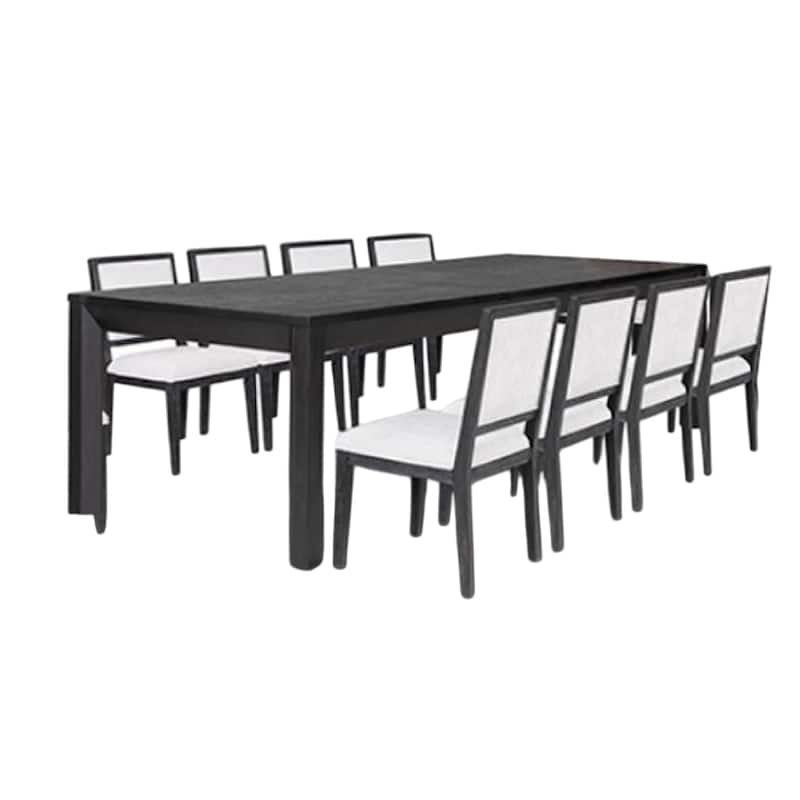 Kizie 9pc Dining Table Set, 94-118 Inch Extendable, Black Wood Chairs