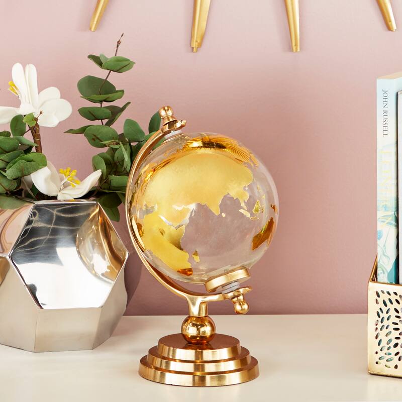 Aluminum Metal Globe with Tiered Base - Copper, Gold or Silver - Roche River Decor