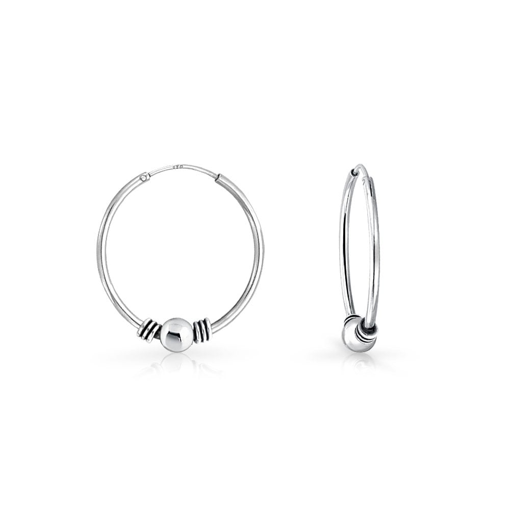 Pair Of Sterling Silver  Indo  Bali  Ball  Hoop Earrings 14 mm  ! New !!