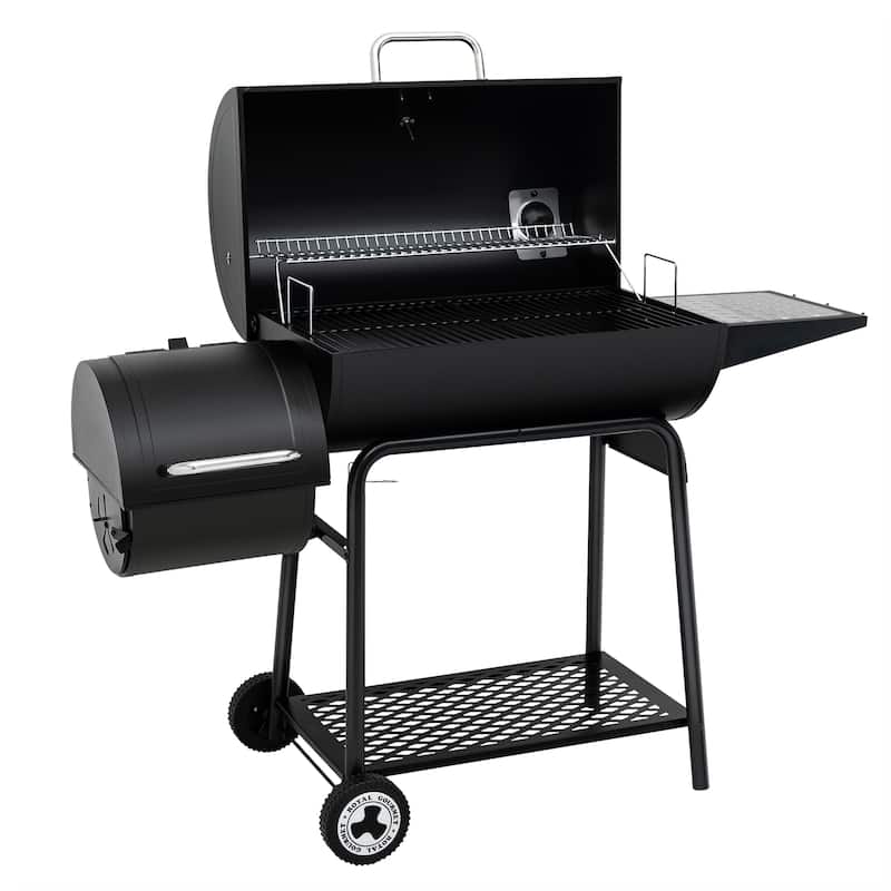 Royal Gourmet 30-Inch Barrel Charcoal Grill with Offset Smoker, Black