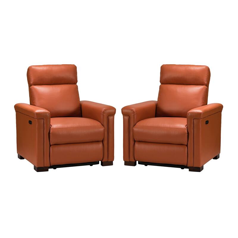 Alicia 34.65" Wide Contemporary Classic Genuine Leather Power Recliner With USB Port, Set of 2