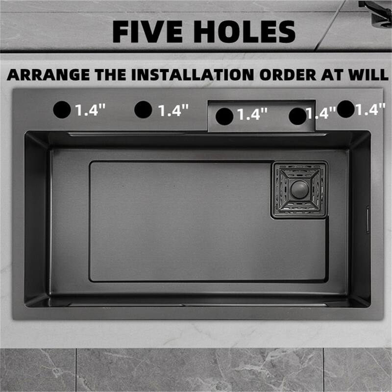 Stainless Steel Drop in Kitchen Sink Waterfall Faucet and Accessories