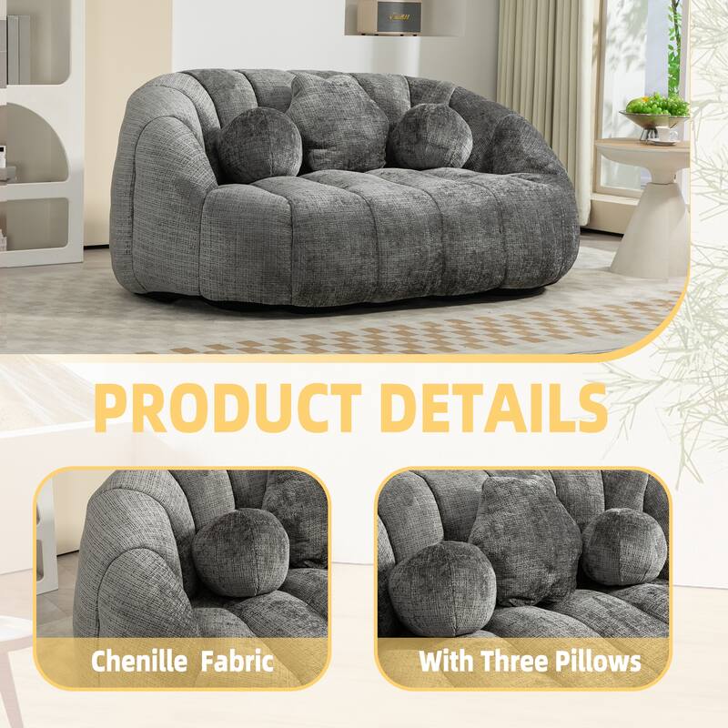 GDFStudio - Charlotte Plush Chenille Two-Seat Bean Bag Sofa for Living Room and Lounge Areas