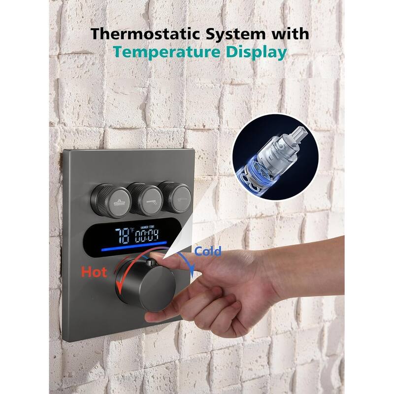 Lefton Shower System in Fahrenheit Display, 10” Overhead Shower Head with Handheld Spray Showerhead and Bathtub Faucet, SSWM2502