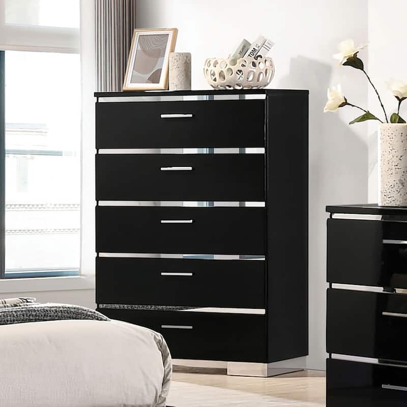 Benvolio Contemporary Black Wood LED 6-Piece Panel Bedroom Set with USB Port by Furniture of America