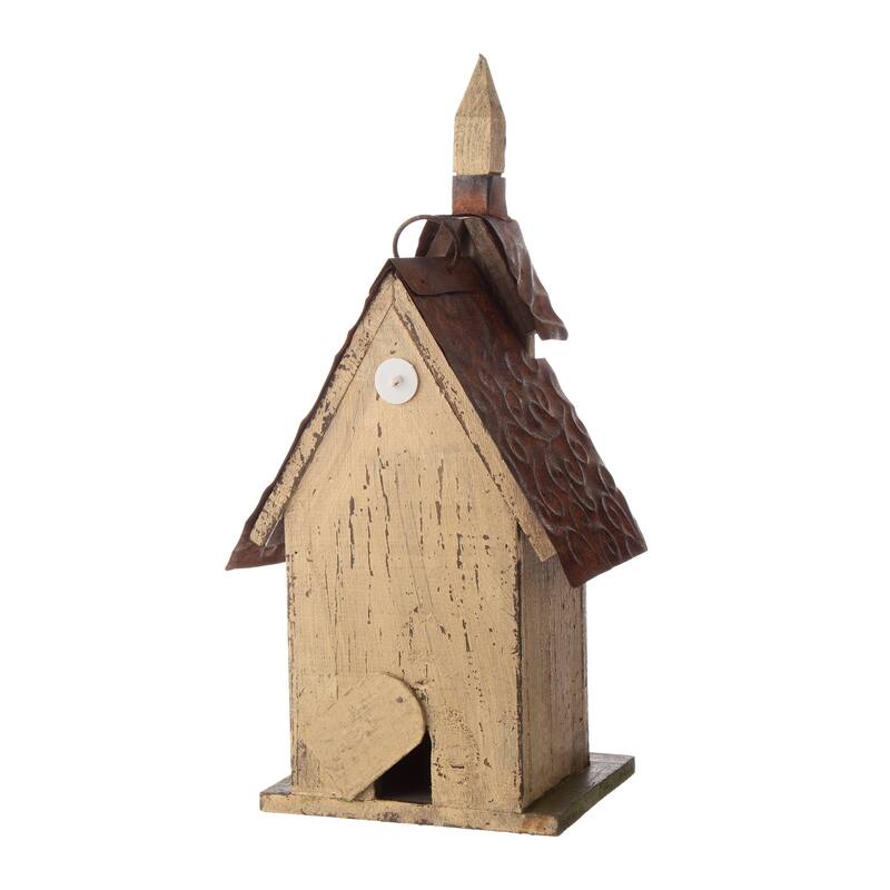 Glitzhome 12"H Rustic Distressed Wood Natural Birdhouse