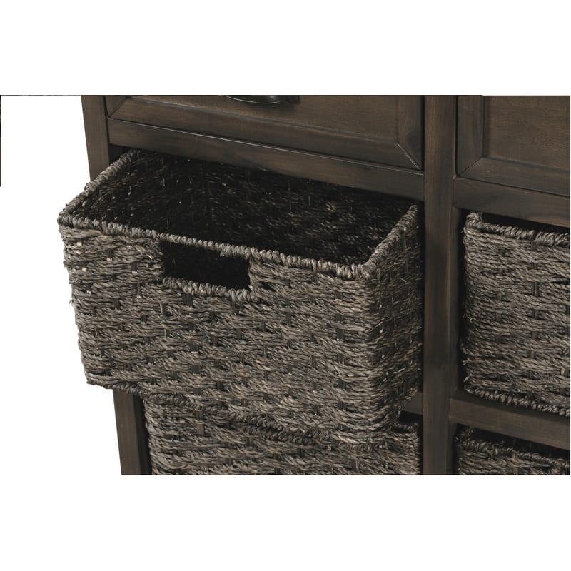 Rustic Acacia&Rattan Storage Cabinet-Farmhouse Style,No Assembly
