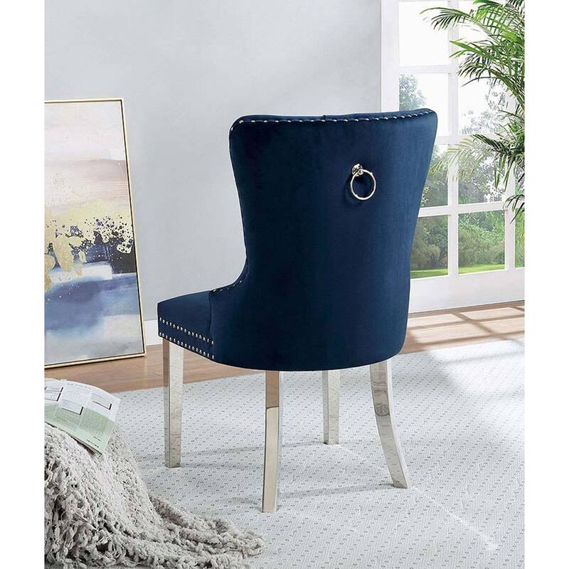 Contemporary Blue Color Flannelette 2pcs Side Chairs
