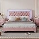 preview thumbnail 4 of 10, Upholstered Bed Frame with LED Lights with Crystal Tufted Headboard Pink