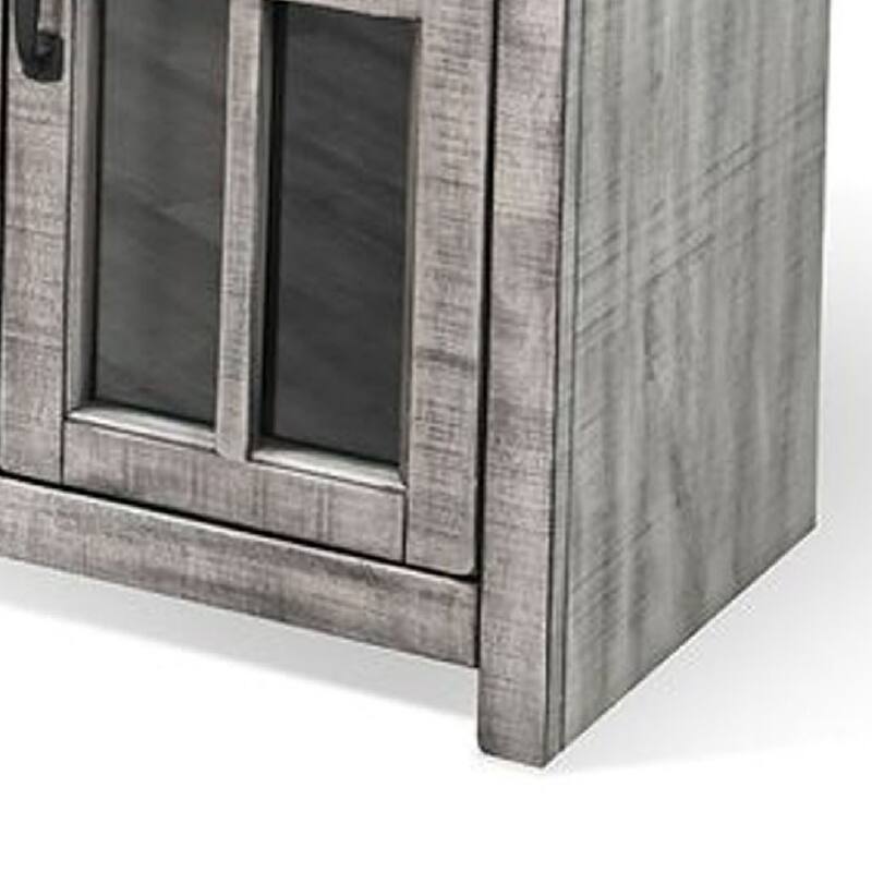 Gery TV Media Console w Log Fireplace, 76 Inch, 2 Cabinets, Gray