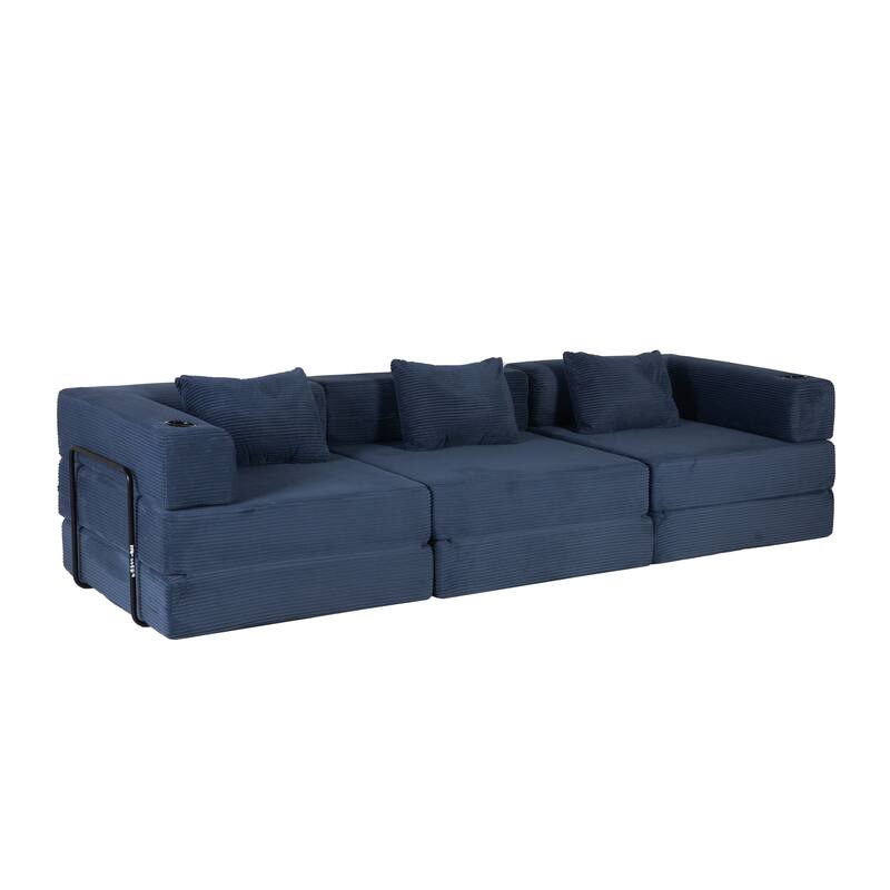 Free Combination Lazy Folding Sectional Sofa Chenille Modular Sleeper Sofa Bed Floor Standing Compression Mattress
