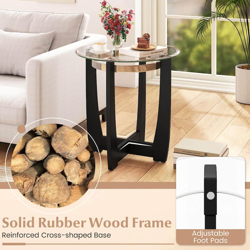 Costway 1/2 PCS 24" Round Side Table Glass End Table with Tempered - See Details