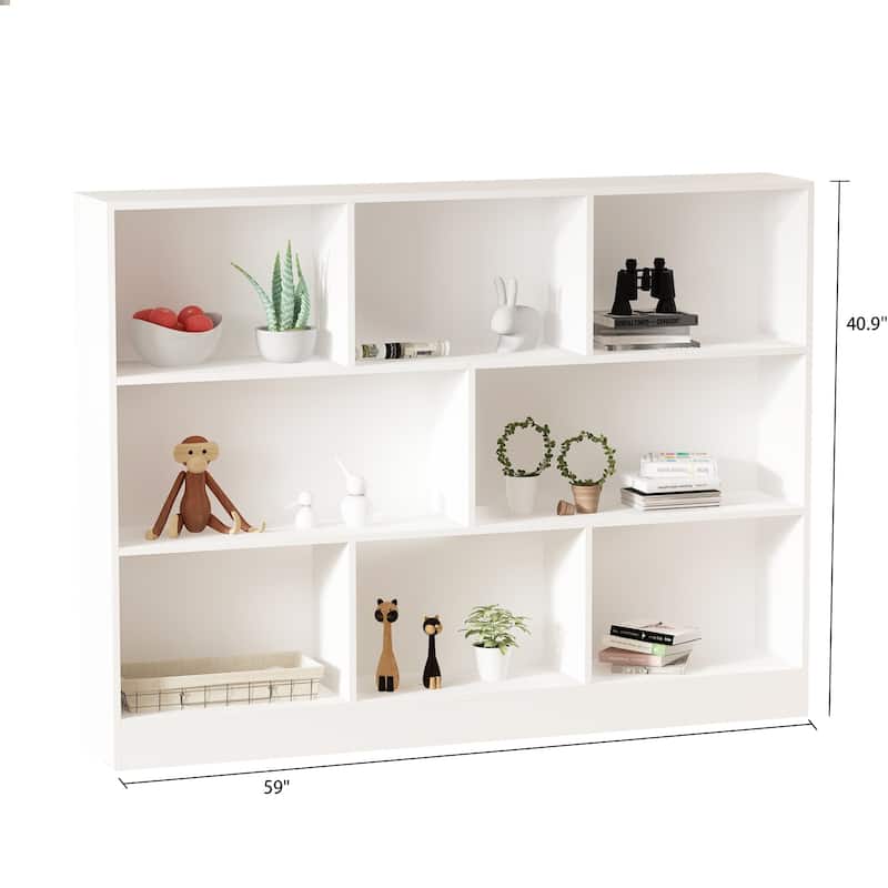 Timechee 8-Cube Modern 59"L Display Bookcase Organizer, White - 47.2"W x 9.4"D x 40.9"H