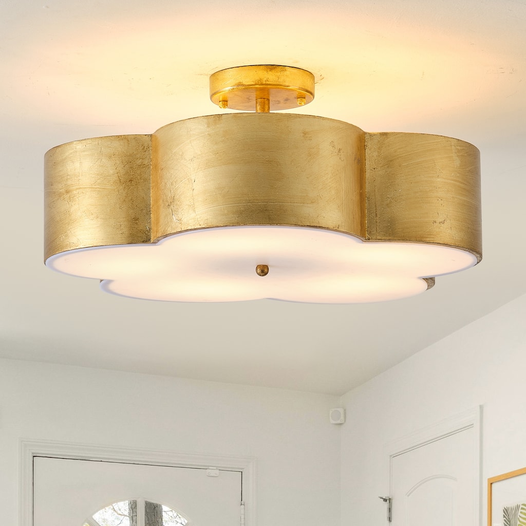 Vintage Distressed Gold 3-Light Flower Semi-Flush Mount Ceiling Light - 19.7-inch W x 9.3-inch H