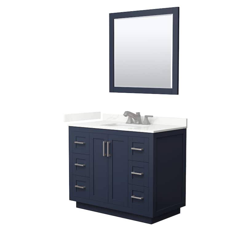 Miranda 42-inch Single Vanity, Quartz Top, 34-inch Mirror - Dark Blue, Nickel Trim, Giotto Quartz Top