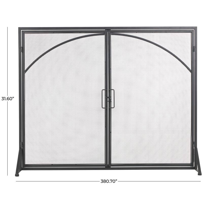 Metal Single Panel Fireplace Screen with Arch Inspired Doors and Handles - Black - Roche River Decor - 12"W x 31"L x 32"H