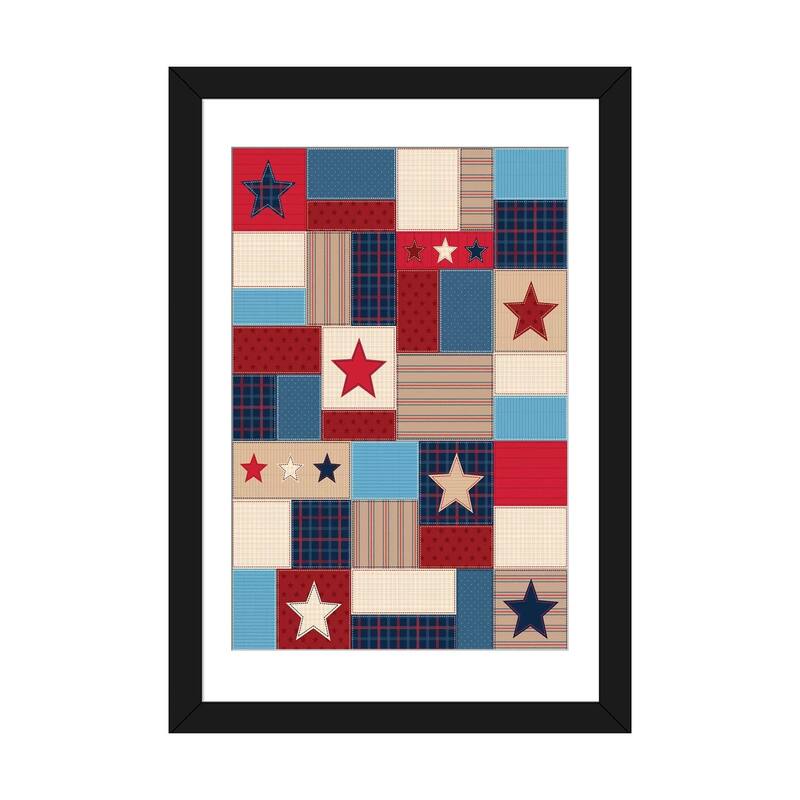 iCanvas "Americana Patriotic Patches I" by Gail Veillette - Black - 32x24x1