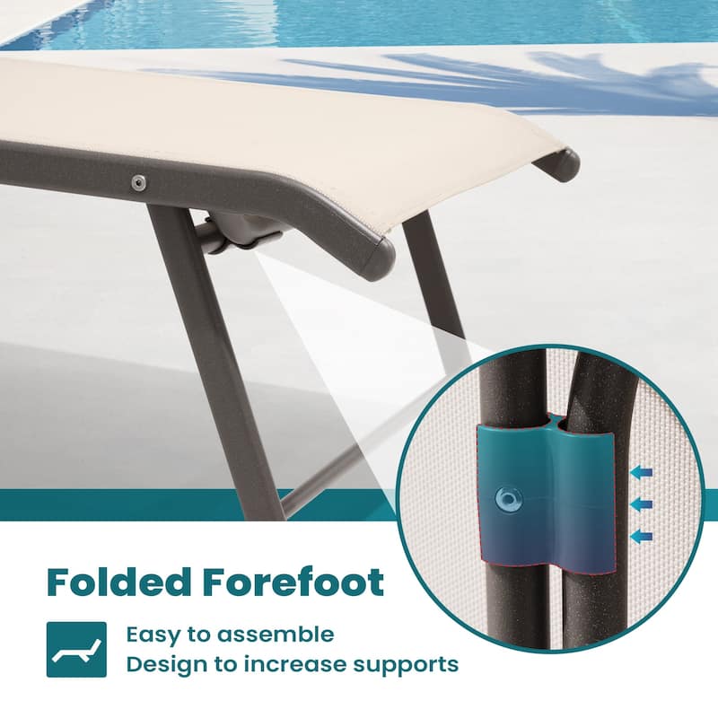 Pellebant Outdoor Patio Lounge Chairs Set Aluminum Adjustable Backrest with Side Table