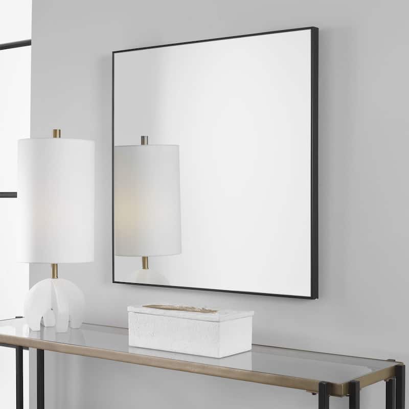 Uttermost Alexo 28" Square Flat Framed Accent Mirror - Matte Black