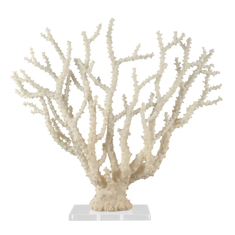 Cream Polystone Coral Sculpture with Clear Acrylic Base