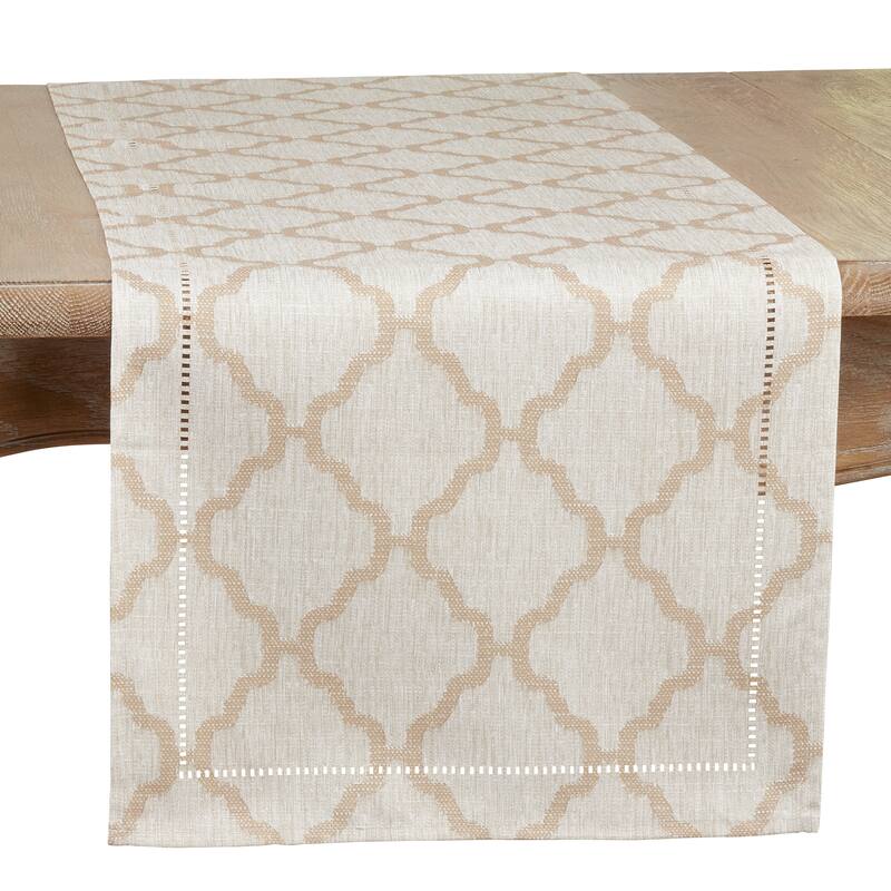 Runner With Laser-Cut Hemstitch Design - Taupe - 16"x108"