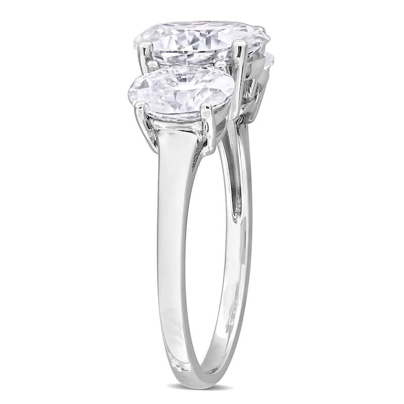 Miadora 4ct DEW Oval-cut Created Moissanite Three-Stone Engagement Ring in Sterling Silver