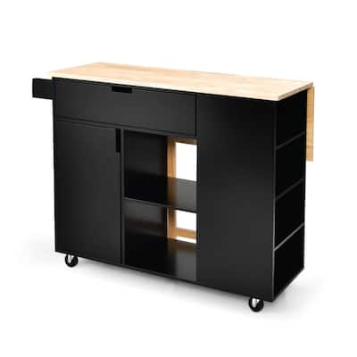 Drop-Leaf Kitchen Island with Rubber Wood Top - 49" x 30" x 36"(L x W x H)