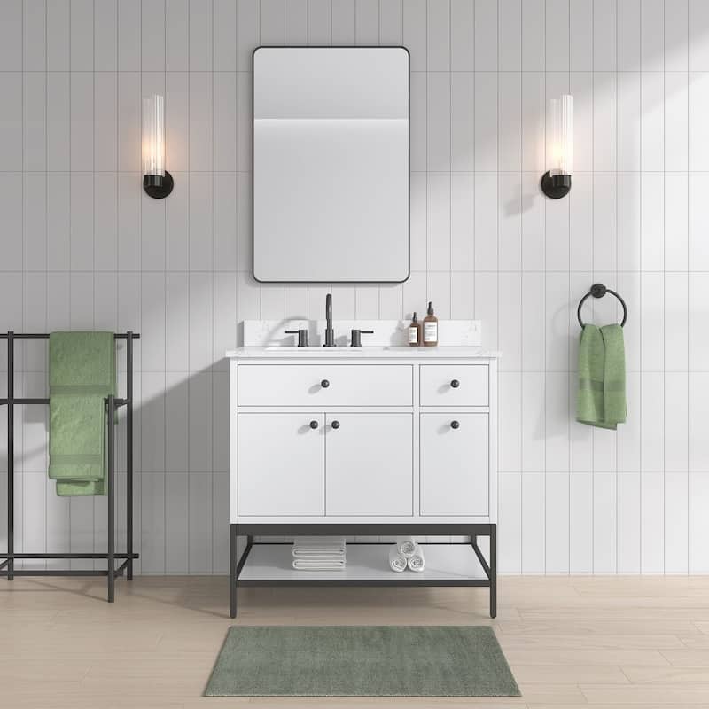 Avanity Paisley 36 in. Single Sink Vanity with Cala White Engineered Top - White