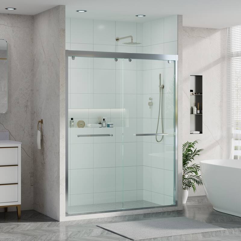 44-48"W/56-60"W x 75"H Double Sliding Shower Door With 8mm Tempered Glass & Aluminum Alloy Frame