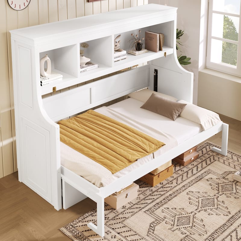 Murphy Bed with Desk Open Storage Shelves Twin Size