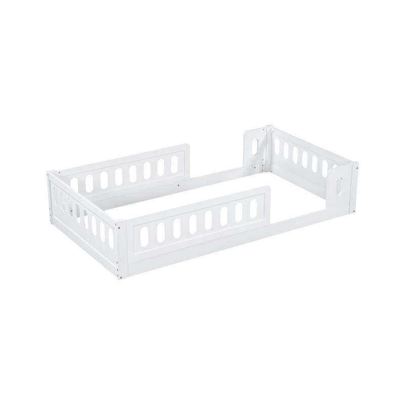 Minimalist Twin Size Wood Platform Bed w/ Safety Guard Rails Easy Assembly
