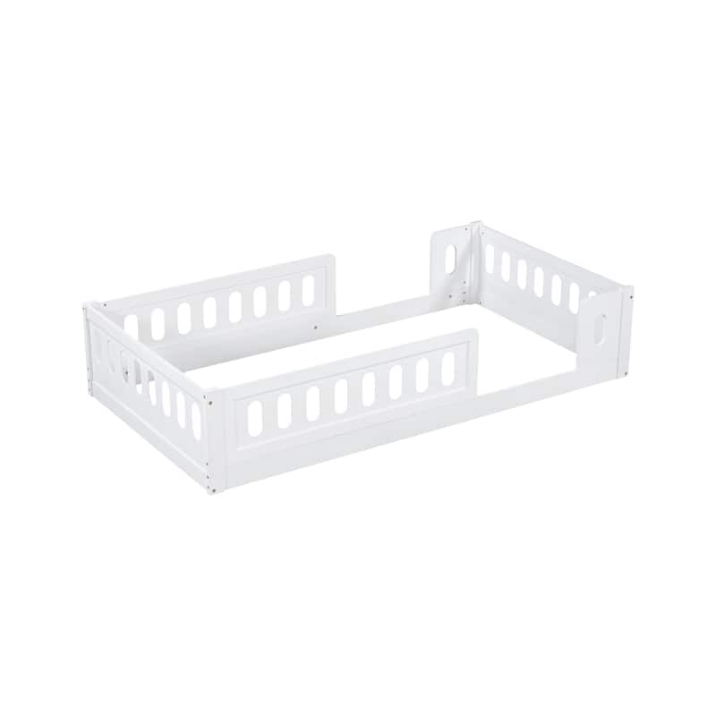 White Modern Design Twin Size Wooden Platform Bed with Guardrail for Bedroom
