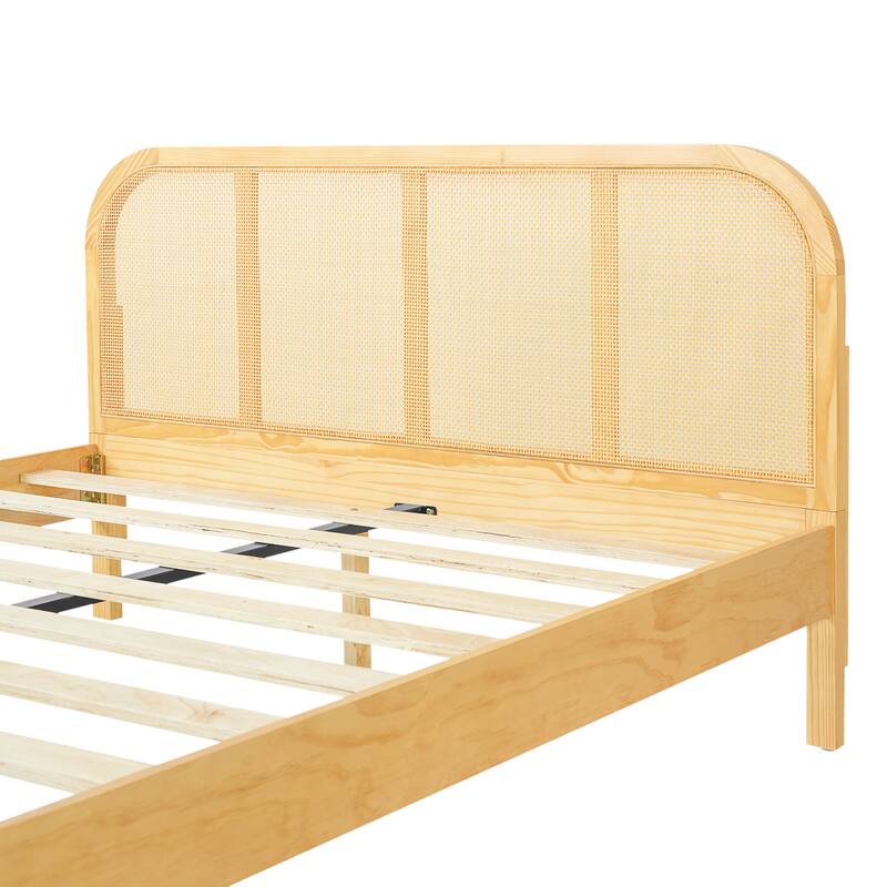 Christopher Knight Home - Boho Solid Wood Bed Frame with Rattan Headboard
