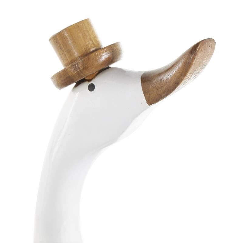 Bamboo Wood Duck Decorative Sculpture with Brown Top Hats and Shoes - Set of 3 White - Roche River Decor