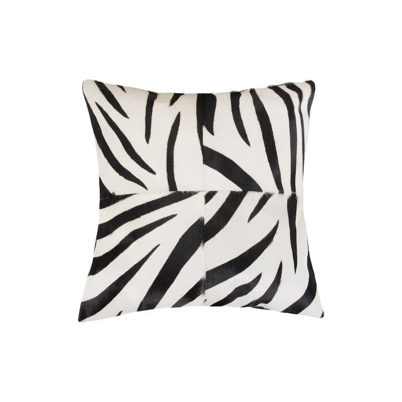 Set of Two 18" White and Black Zebra Cowhide Throw Pillows