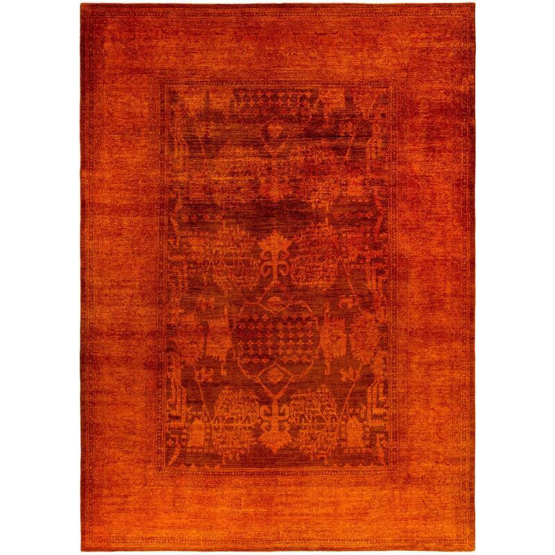 Overdyed One-of-a-Kind Hand-Knotted Area Rug - Orange - 10' 0" x 13' 9"
