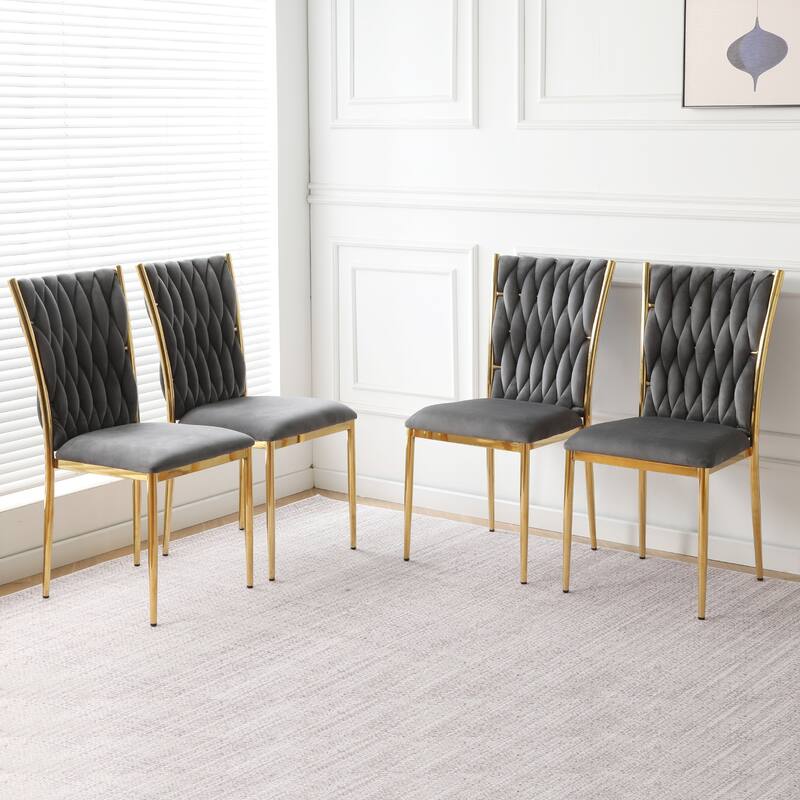 Modern Simple Velvet Dining Chair, Family Bedroom Stool Back Student Table Chair, Gold-Plated Metal Chair Legs (Set of 4) - Dark Gray