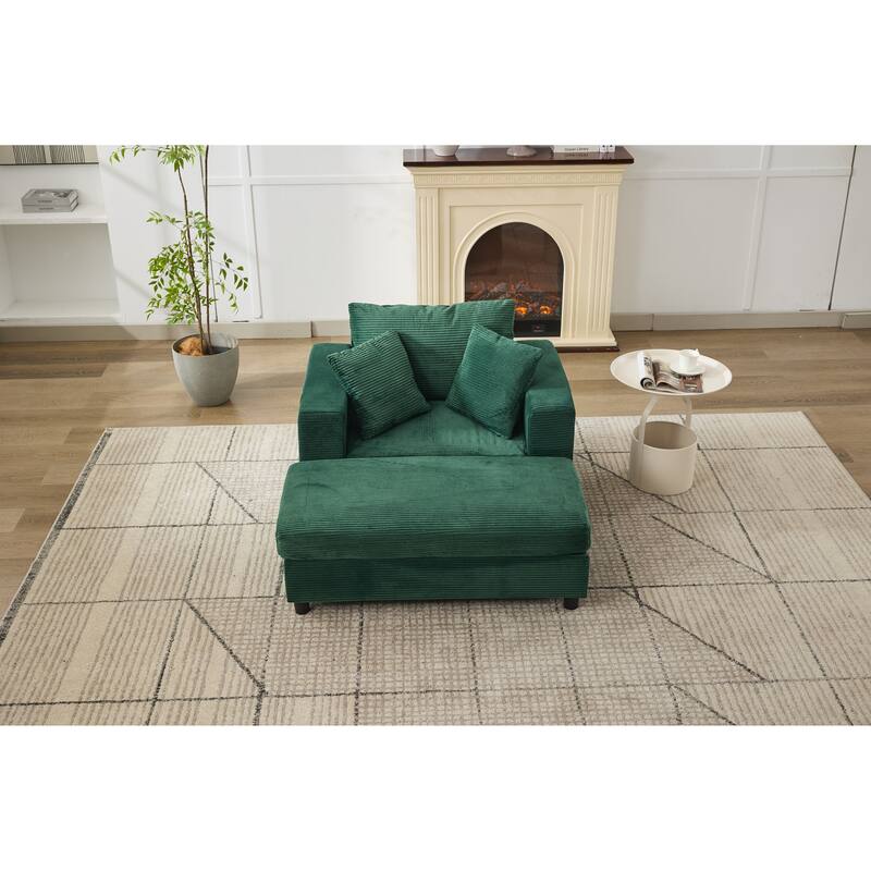 Upholstered Chaise Lounge Chair with Removable Ottoman, Accent Sofa Bed Sleeper Couch Bed, Armchair with Lumbar Pillows